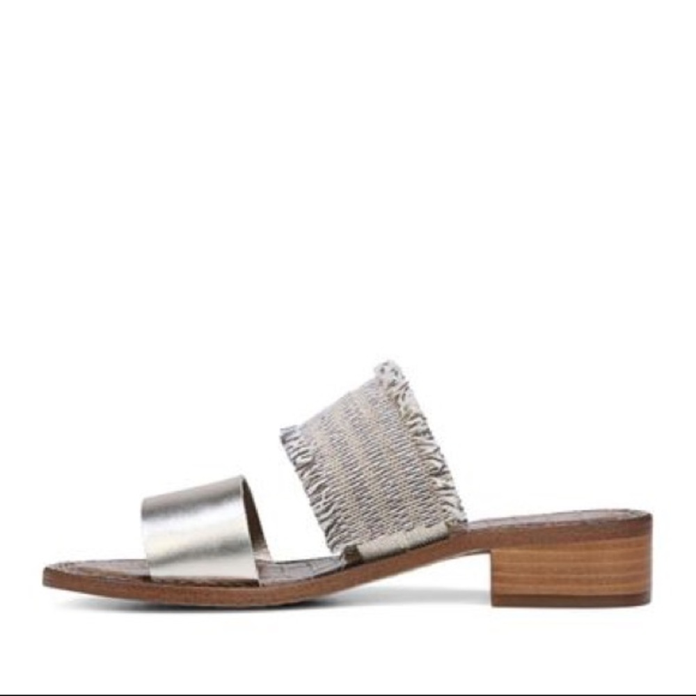 Jeni Metallic Leather & Fringe Slide Sandals - Picture 2 of 11